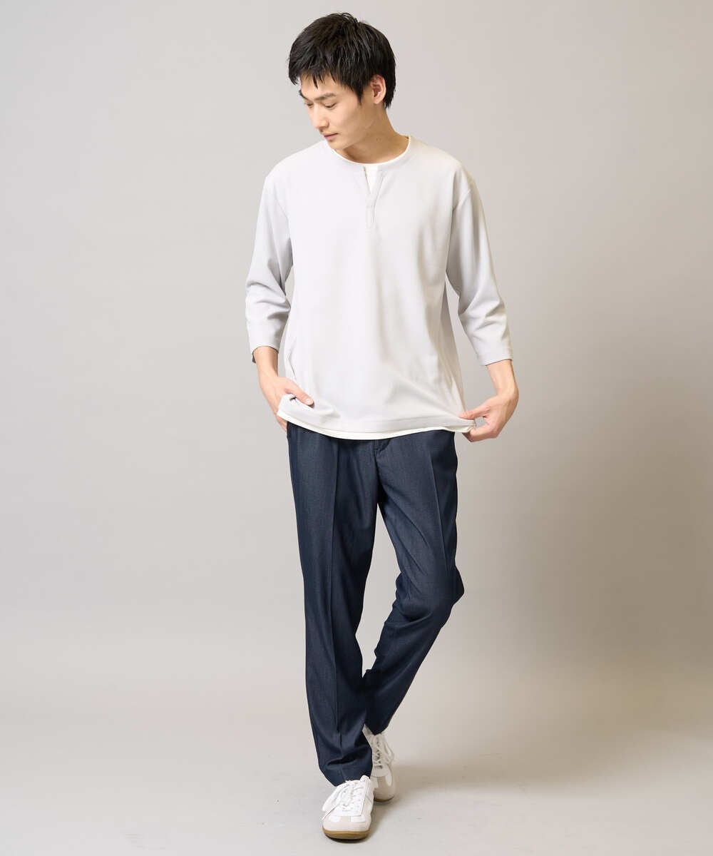 KHKFA12044 a.v.v MEN(アー・ヴェ・ヴェ) 【イージーケア/毛玉になりにくい】梨地フェイクレイヤードカットソー ライトグレー