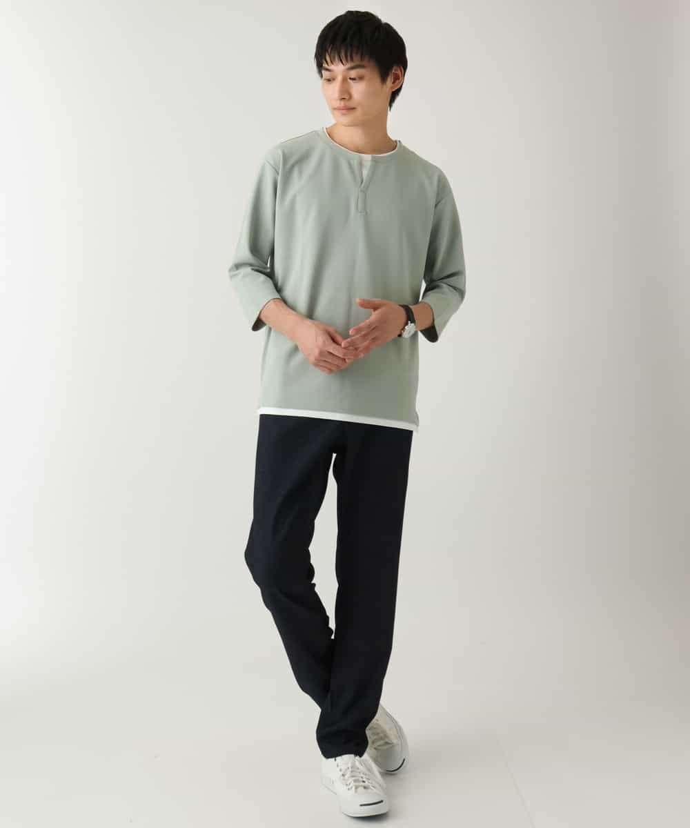 KHKFA12044 a.v.v MEN(アー・ヴェ・ヴェ) 【イージーケア/毛玉になりにくい】梨地フェイクレイヤードカットソー ライトグレー