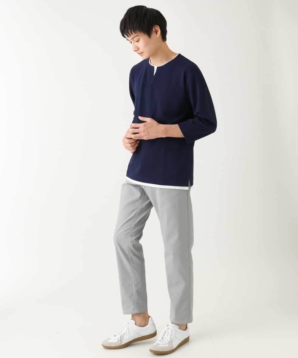KHKFA12044 a.v.v MEN(アー・ヴェ・ヴェ) 【イージーケア/毛玉になりにくい】梨地フェイクレイヤードカットソー ライトグレー
