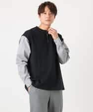 KHKFA13064 a.v.v MEN(アー・ヴェ・ヴェ) 【洗濯機で洗える】ハーフジップバックシャン切替クルーネックカットソー(デザテクシリーズ）【春の新作】 ホワイト