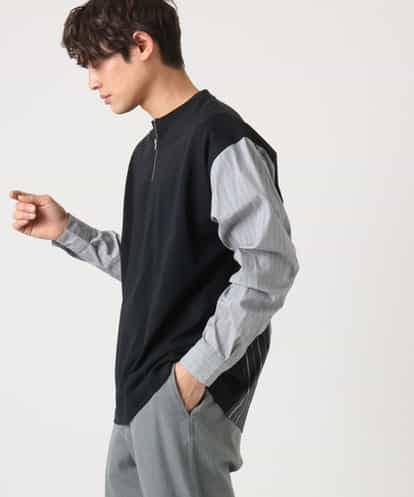 KHKFA13064 a.v.v MEN 【洗濯機で洗える】ハーフジップバックシャン切替クルーネックカットソー(デザテクシリーズ）【春の新作】