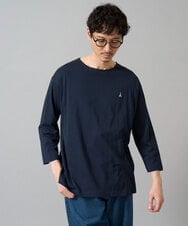 KHKFA20034 a.v.v MEN(アー・ヴェ・ヴェ) 【毛玉になりにくい】エッフェル塔刺繍ボートネックカットソー ネイビー