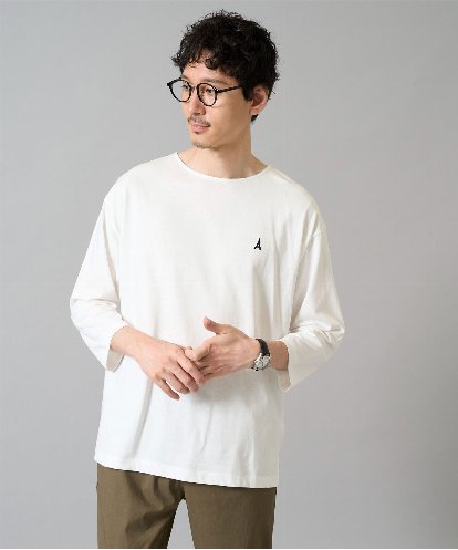 KHKFA20034 a.v.v MEN 【接触冷感/毛玉になりにくい】エッフェル塔刺繍ボートネックカットソー