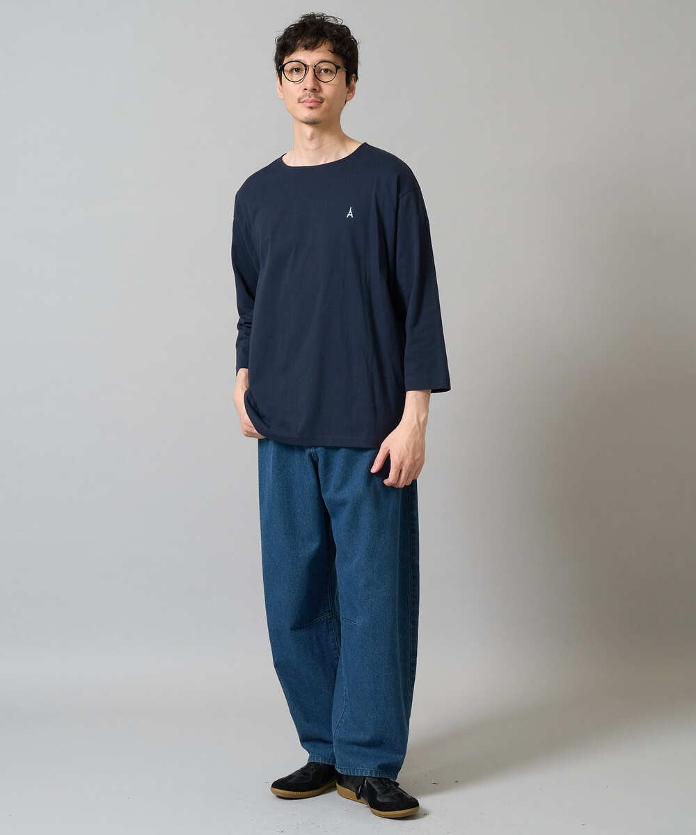 KHKFA20034 a.v.v MEN(アー・ヴェ・ヴェ) 【毛玉になりにくい】エッフェル塔刺繍ボートネックカットソー ライトグレー