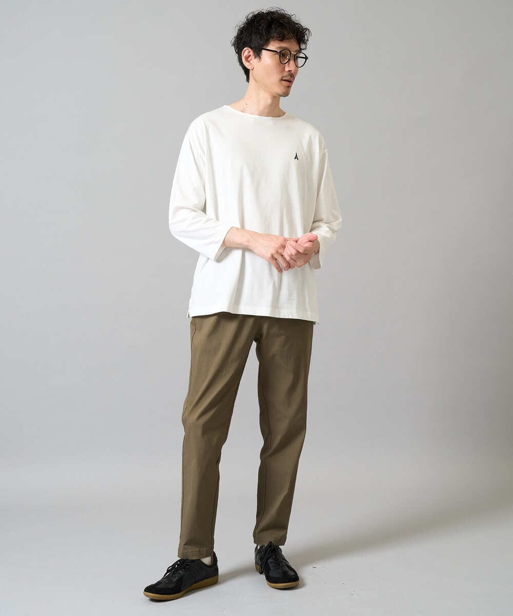 KHKFA20034 a.v.v MEN(アー・ヴェ・ヴェ) 【毛玉になりにくい】エッフェル塔刺繍ボートネックカットソー ライトグレー