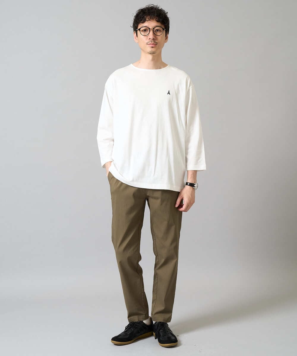 KHKFA20034 a.v.v MEN(アー・ヴェ・ヴェ) 【毛玉になりにくい】エッフェル塔刺繍ボートネックカットソー ライトグレー