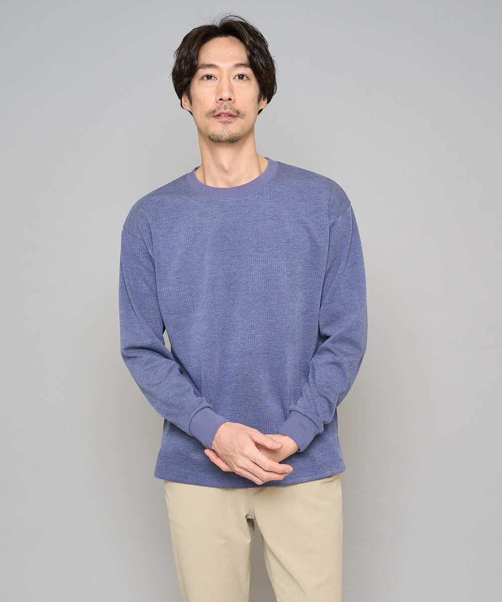 KHKFD13049 a.v.v MEN(アー・ヴェ・ヴェ) 【イージーケア/洗濯機で洗える/毛玉になりにくい】タックジャカードクルーネックプルオーバー ネイビー