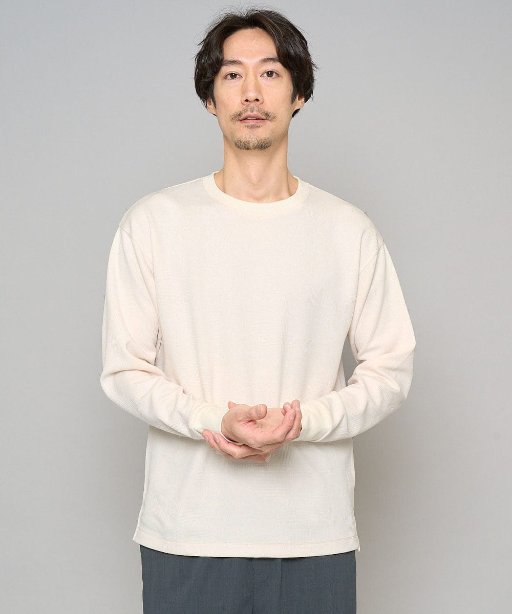 KHKFD13049 a.v.v MEN(アー・ヴェ・ヴェ) 【イージーケア/洗濯機で洗える/毛玉になりにくい】タックジャカードクルーネックプルオーバー アイボリー