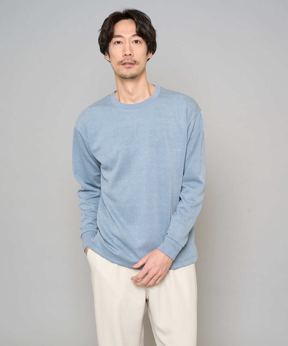 KHKFD13049 a.v.v MEN(アー・ヴェ・ヴェ) 【イージーケア/洗濯機で洗える/毛玉になりにくい】タックジャカードクルーネックプルオーバー アイボリー