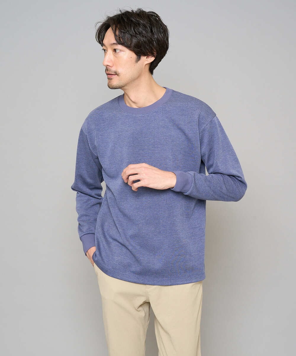 KHKFD13049 a.v.v MEN(アー・ヴェ・ヴェ) 【イージーケア/洗濯機で洗える/毛玉になりにくい】タックジャカードクルーネックプルオーバー アイボリー