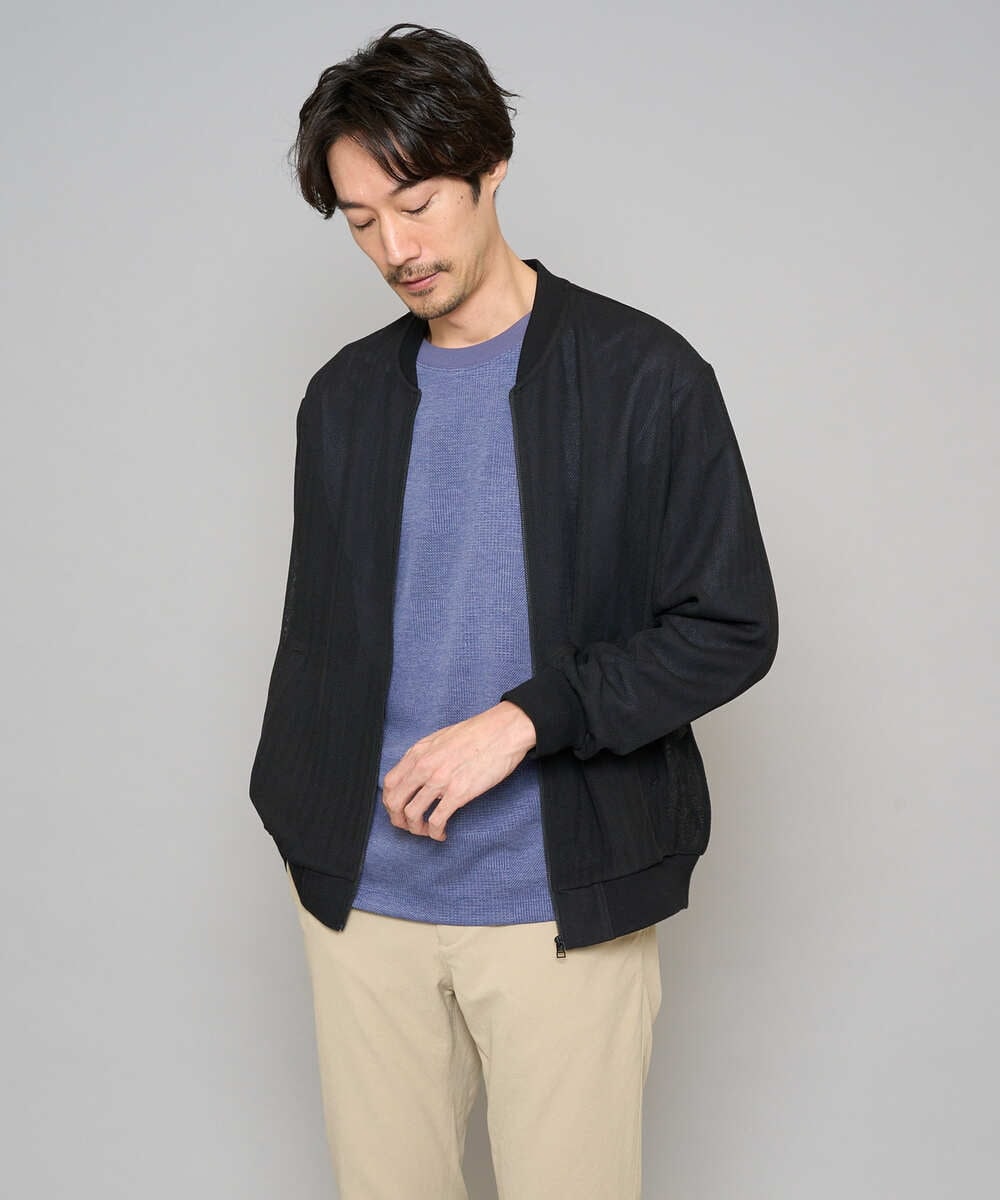 KHKFD13049 a.v.v MEN(アー・ヴェ・ヴェ) 【イージーケア/洗濯機で洗える/毛玉になりにくい】タックジャカードクルーネックプルオーバー アイボリー