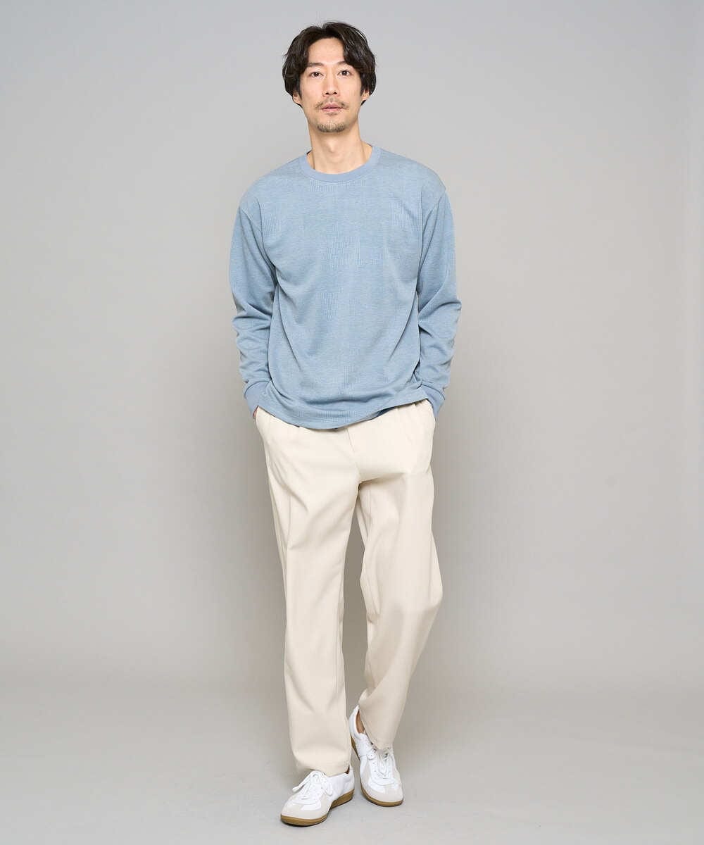 KHKFD13049 a.v.v MEN(アー・ヴェ・ヴェ) 【イージーケア/洗濯機で洗える/毛玉になりにくい】タックジャカードクルーネックプルオーバー アイボリー