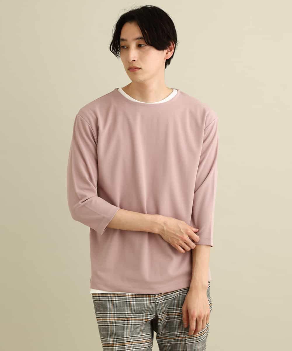 KHKFP11039 a.v.v MEN(アー・ヴェ・ヴェ) 【S-XXL/2SET】梨地レイヤードカットソー[WEB限定サイズ] ピンク