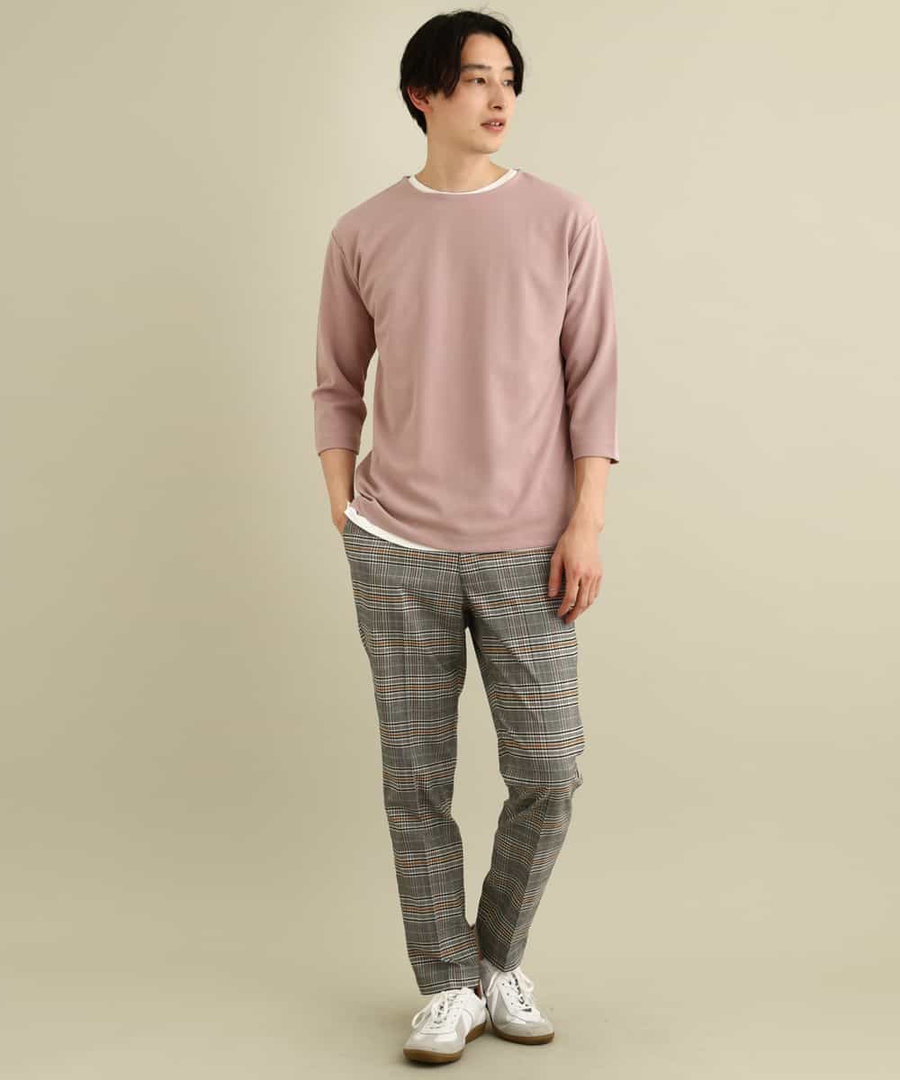KHKFP11039 a.v.v MEN(アー・ヴェ・ヴェ) 【S-XXL/2SET】梨地レイヤードカットソー[WEB限定サイズ] ピンク