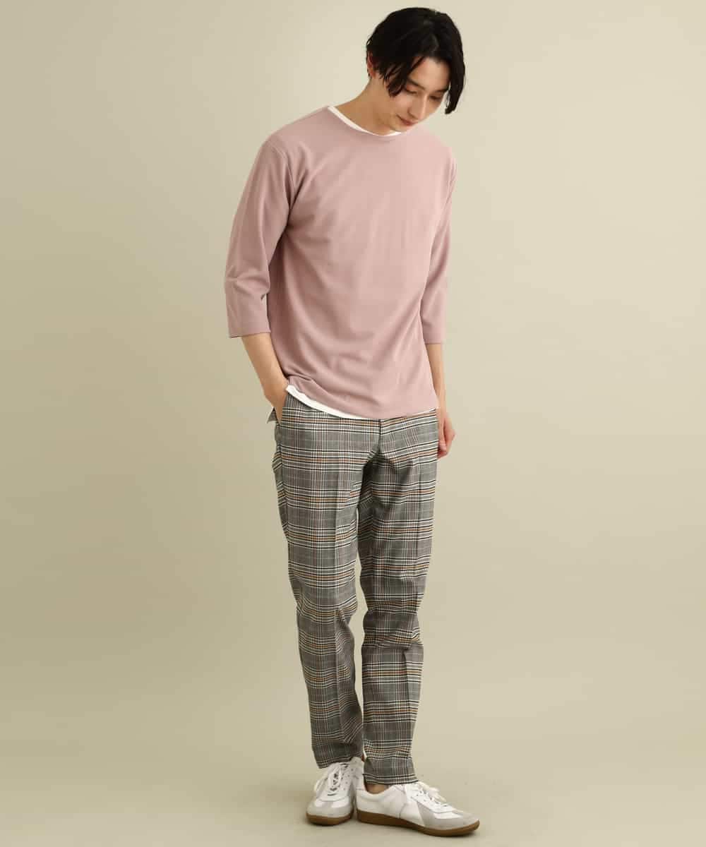 KHKFP11039 a.v.v MEN(アー・ヴェ・ヴェ) 【S-XXL/2SET】梨地レイヤードカットソー[WEB限定サイズ] ピンク