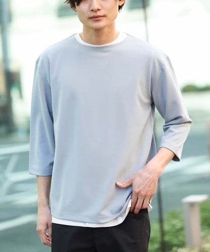 KHKFS11044 a.v.v MEN 【S-XXL】梨地レイヤードカットソー
