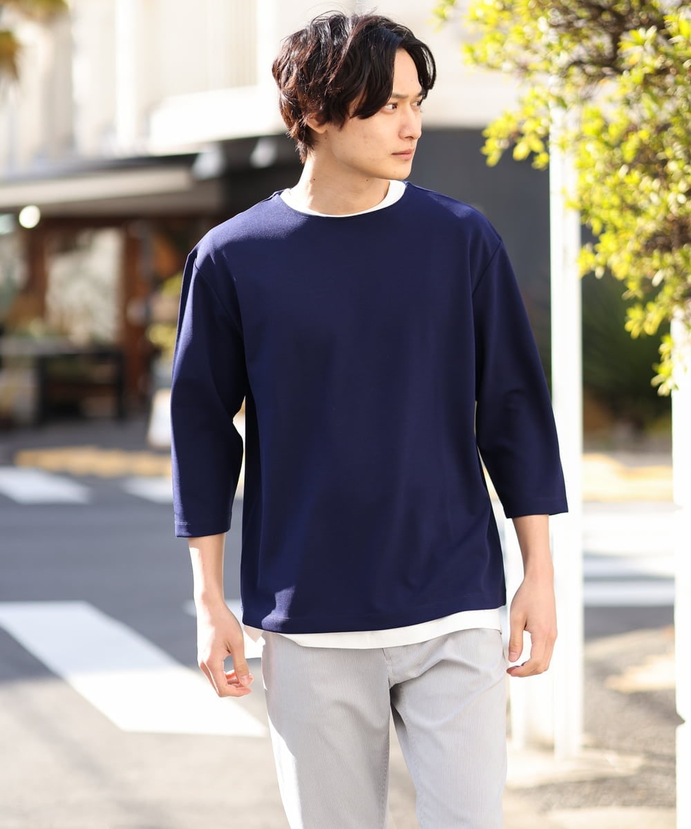 KHKFS11044 a.v.v MEN(アー・ヴェ・ヴェ) 【接触冷感/イージーケア】梨地レイヤードカットソー ライトグレー