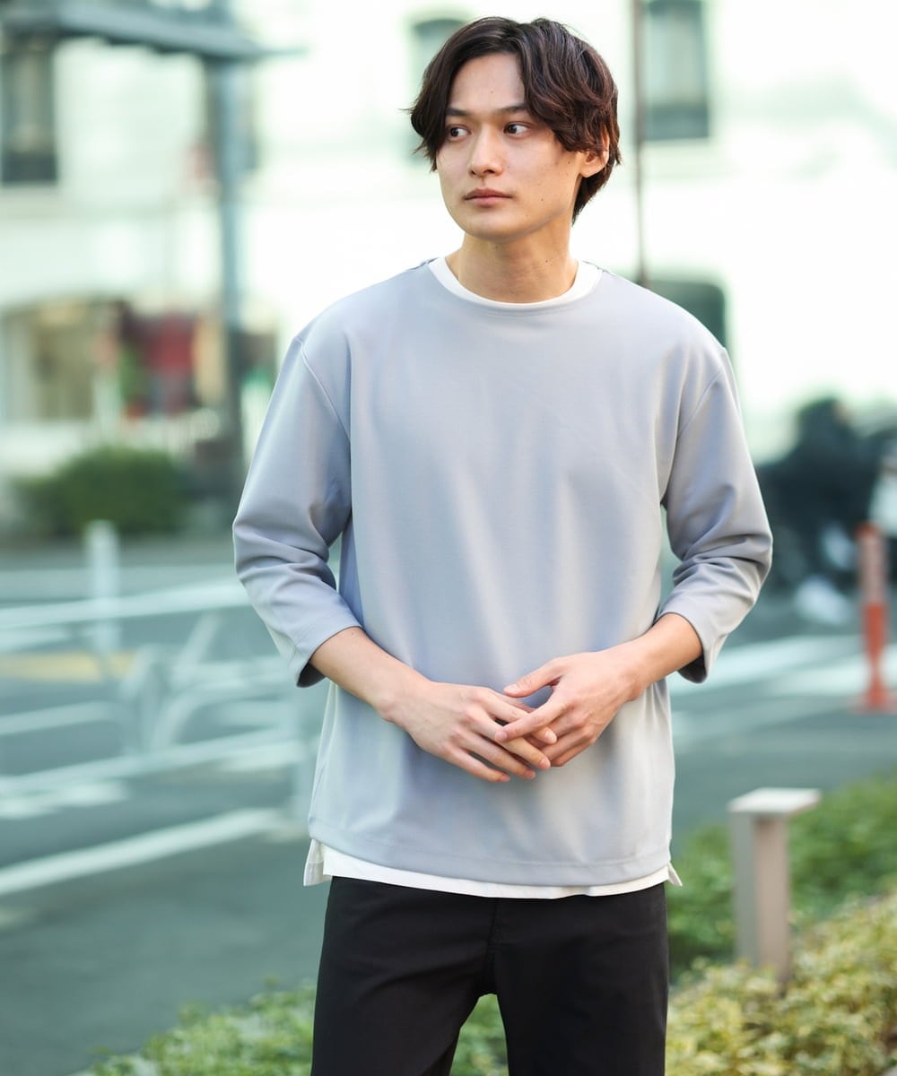 KHKFS11044 a.v.v MEN(アー・ヴェ・ヴェ) 【接触冷感/イージーケア】梨地レイヤードカットソー ライトグレー