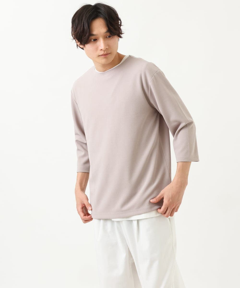 KHKFS11044 a.v.v MEN(アー・ヴェ・ヴェ) 【接触冷感/イージーケア】梨地レイヤードカットソー ライトグレー