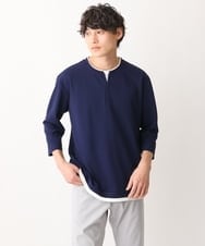 KHKFV12039 a.v.v MEN(アー・ヴェ・ヴェ) 【新作/涼感】梨地フェイクレイヤードカットソー(Good Teeシリーズ） ネイビー