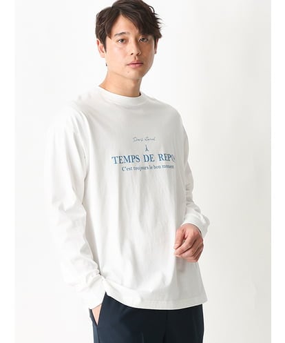 KHKFV18034 a.v.v MEN PARISロゴプリントセミワイドロングTシャツ