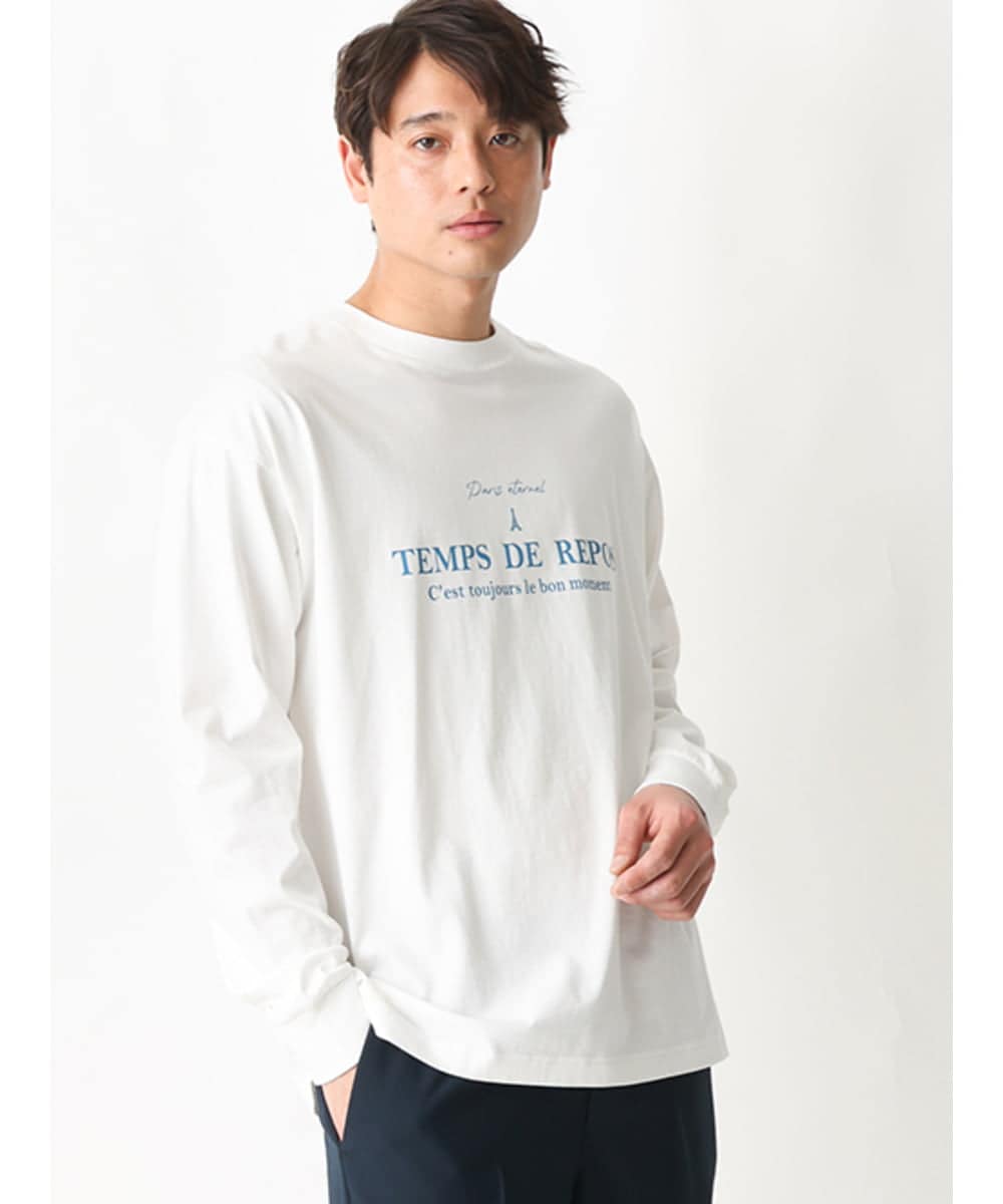 KHKFV18034 a.v.v MEN PARISロゴプリントセミワイドロングTシャツ