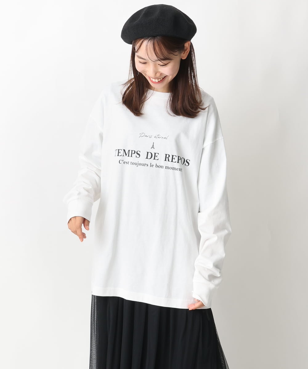 KHKFV18034 a.v.v MEN(アー・ヴェ・ヴェ) PARISロゴプリントセミワイドロングTシャツ ブルー