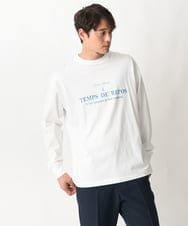 KHKFV18034 a.v.v MEN(アー・ヴェ・ヴェ) PARISロゴプリントセミワイドロングTシャツ ブルー