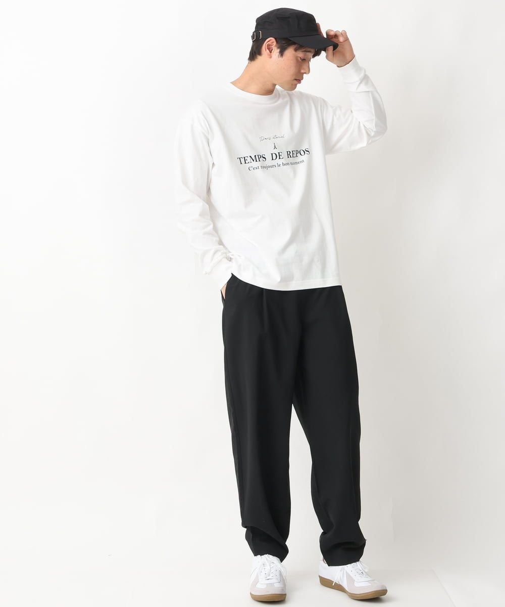 KHKFV18034 a.v.v MEN(アー・ヴェ・ヴェ) PARISロゴプリントセミワイドロングTシャツ ブルー