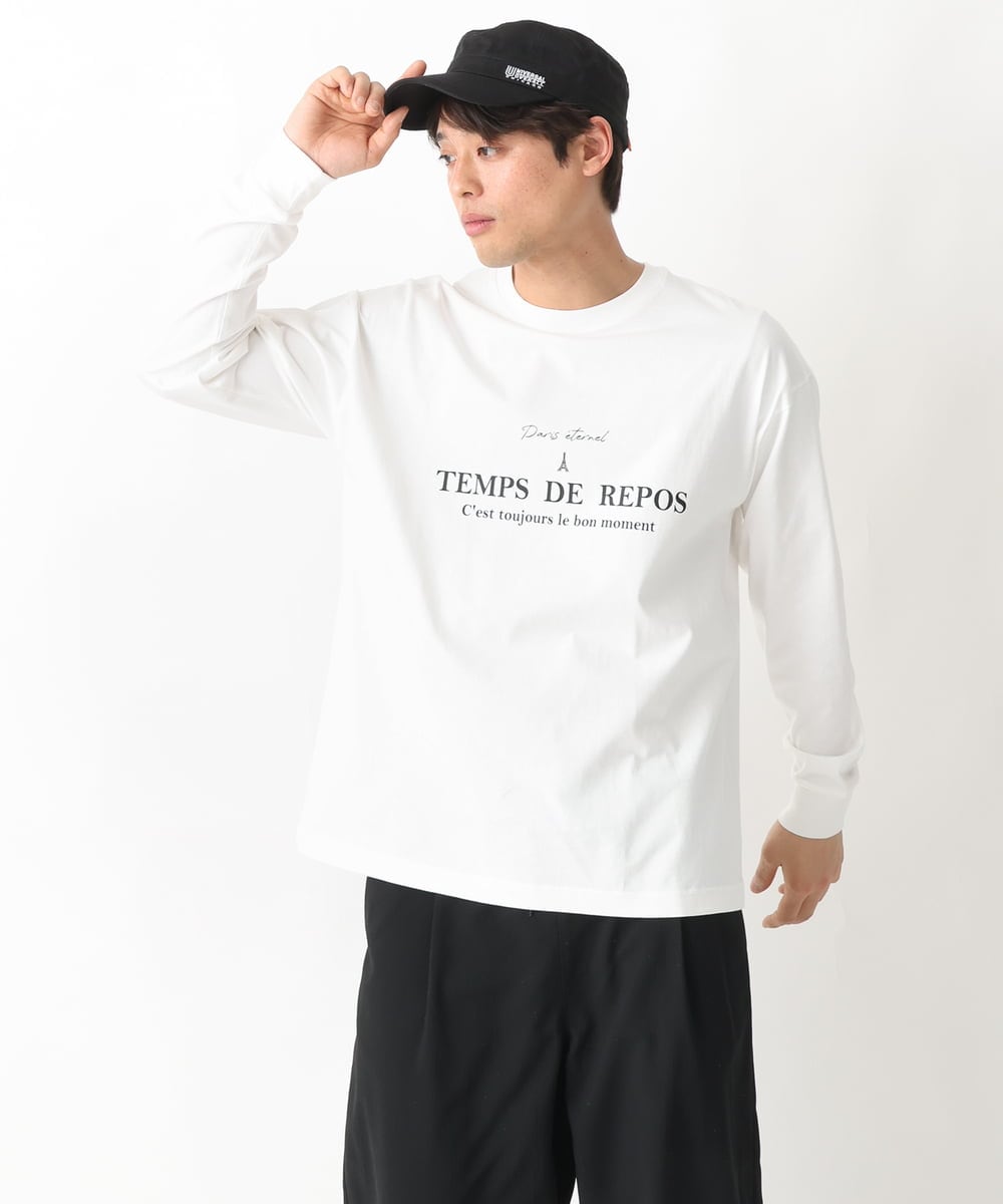 KHKFV18034 a.v.v MEN(アー・ヴェ・ヴェ) PARISロゴプリントセミワイドロングTシャツ ブルー