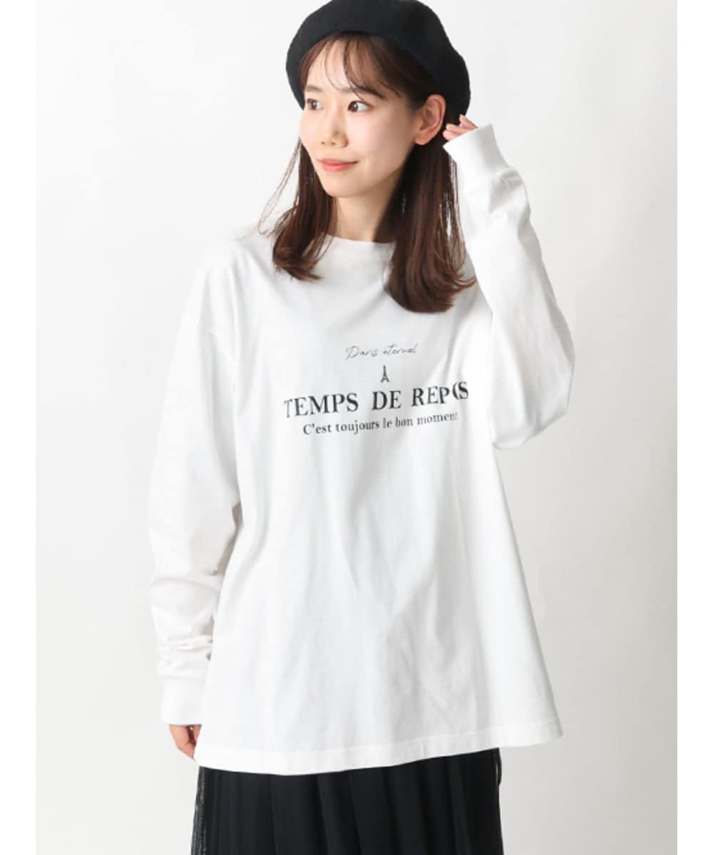 KHKFV18034 a.v.v MEN(アー・ヴェ・ヴェ) PARISロゴプリントセミワイドロングTシャツ ブラック