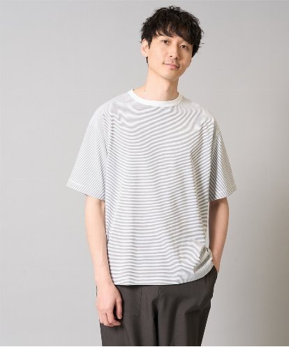 KHKGA38039 a.v.v MEN 【接触冷感】細ボーダーセミワイドシルエットカットソー