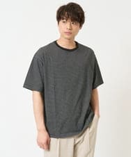 KHKGA38039 a.v.v MEN(アー・ヴェ・ヴェ) 【接触冷感】細ボーダーセミワイドシルエットカットソー ブラック