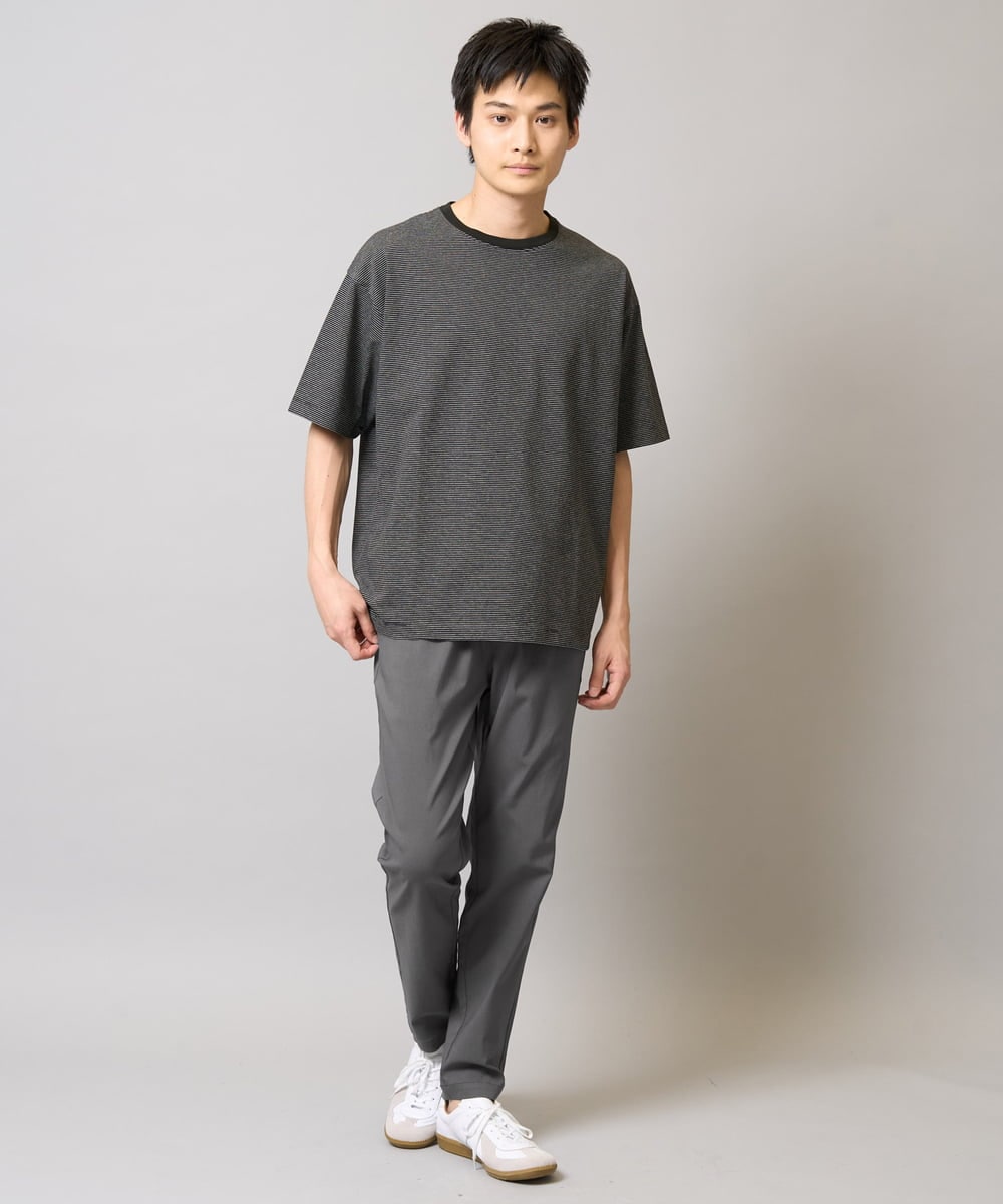 KHKGA38039 a.v.v MEN(アー・ヴェ・ヴェ) 【接触冷感】細ボーダーセミワイドシルエットカットソー ブラック