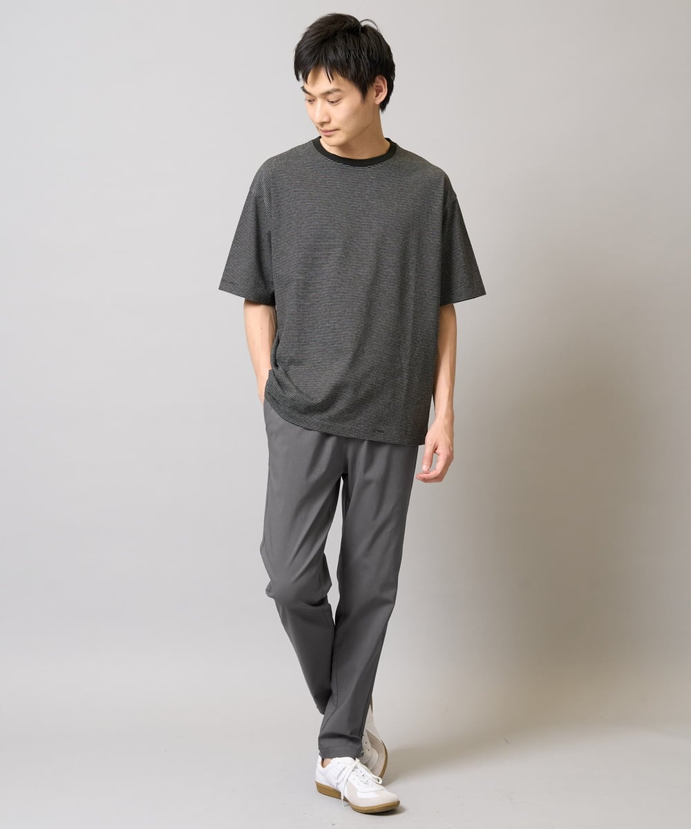 KHKGA38039 a.v.v MEN(アー・ヴェ・ヴェ) 【接触冷感】細ボーダーセミワイドシルエットカットソー ブラック