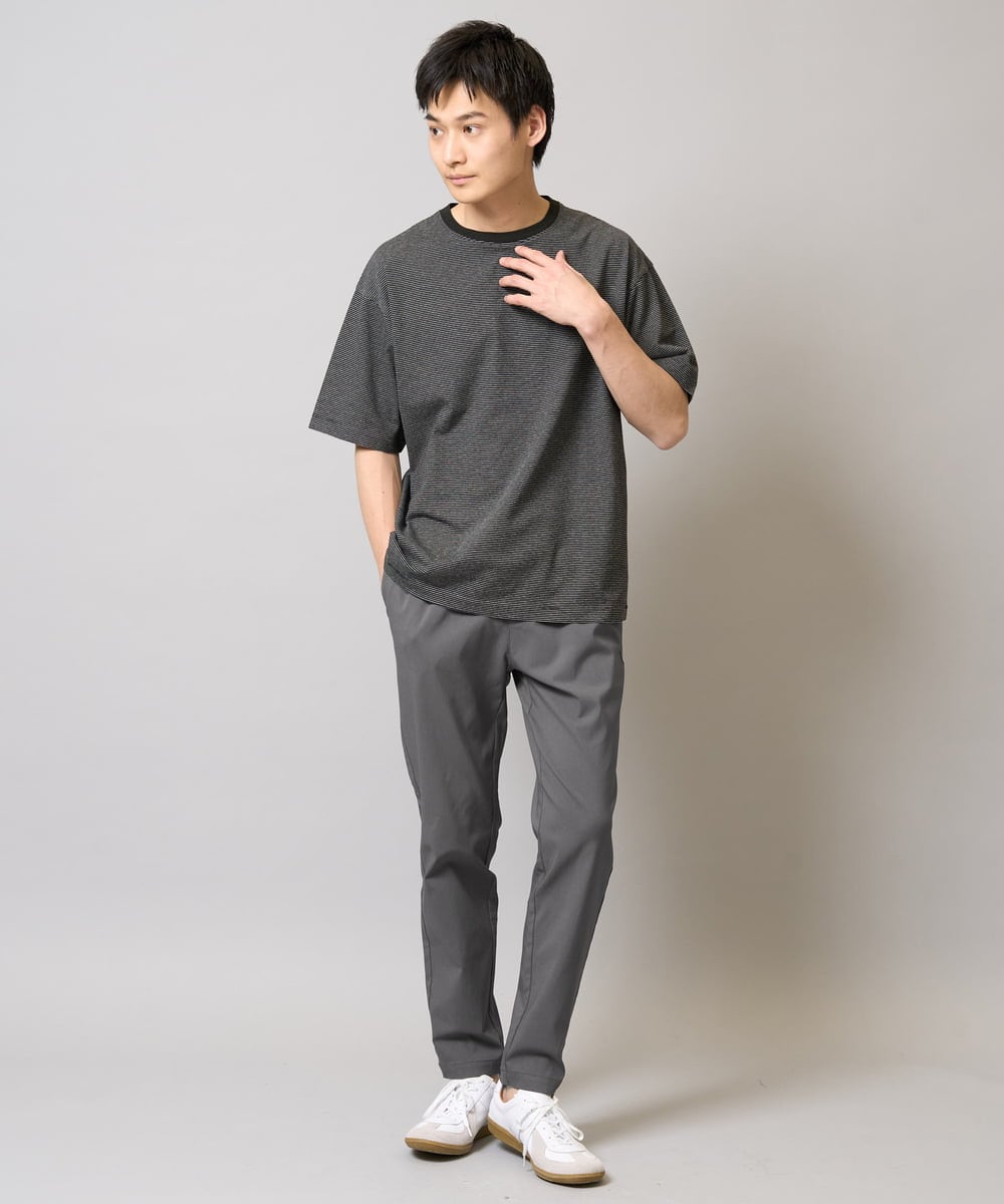 KHKGA38039 a.v.v MEN(アー・ヴェ・ヴェ) 【接触冷感】細ボーダーセミワイドシルエットカットソー ブラック