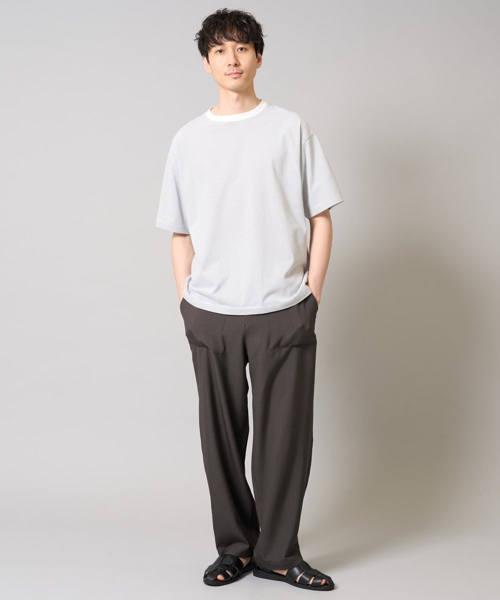 KHKGA38039 a.v.v MEN(アー・ヴェ・ヴェ) 【接触冷感】細ボーダーセミワイドシルエットカットソー ブラック