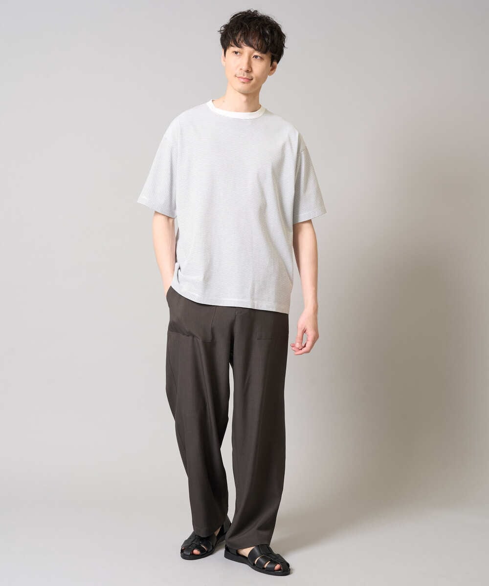 KHKGA38039 a.v.v MEN(アー・ヴェ・ヴェ) 【接触冷感】細ボーダーセミワイドシルエットカットソー ブラック