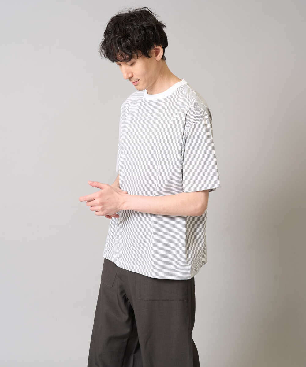 KHKGA38039 a.v.v MEN(アー・ヴェ・ヴェ) 【接触冷感】細ボーダーセミワイドシルエットカットソー ブラック