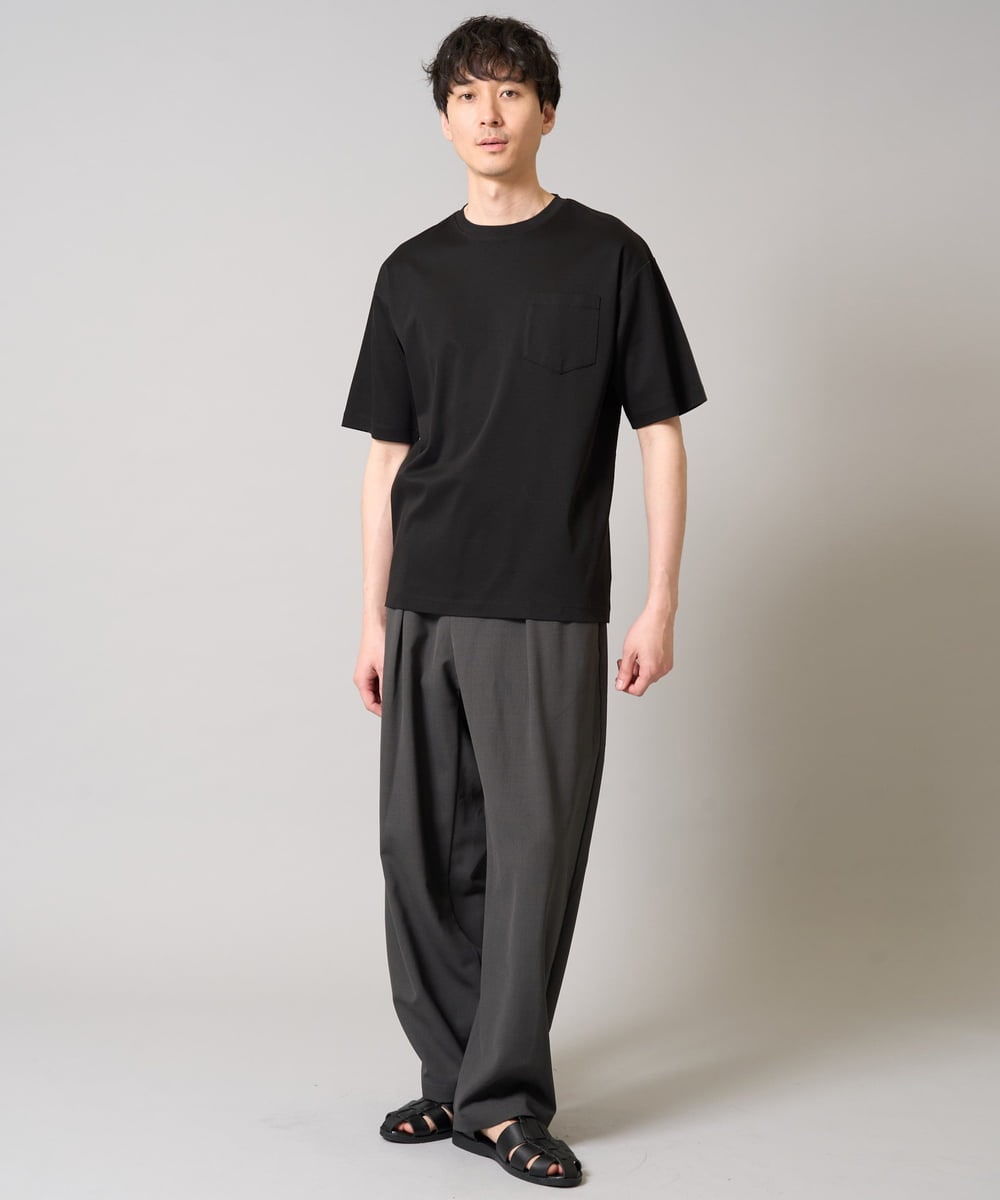 KHKGA40039 a.v.v MEN(アー・ヴェ・ヴェ) 【接触冷感/UVカット/毛玉になりにくい】シルケットスムースワイドシルエットカットソー ブラック