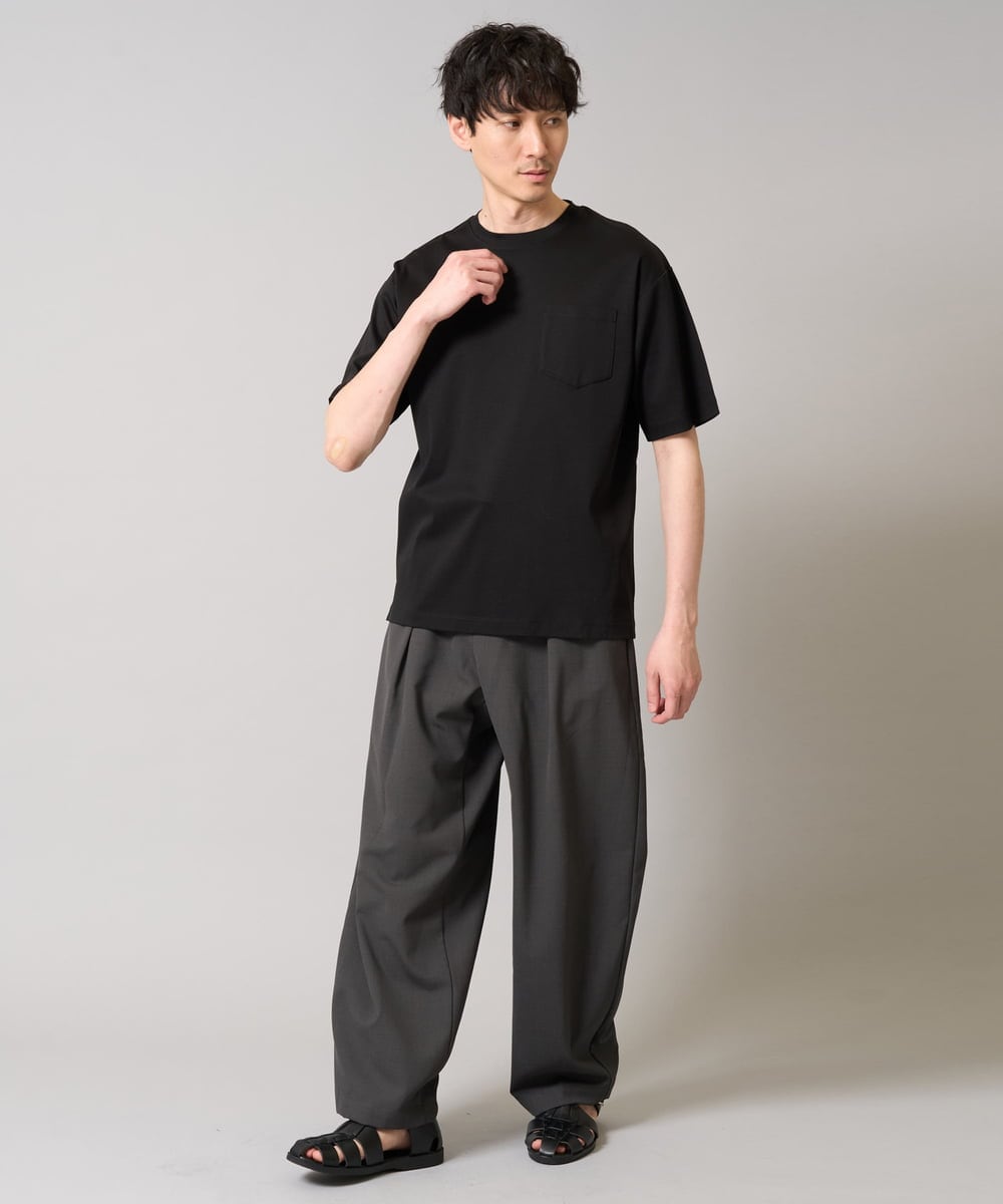KHKGA40039 a.v.v MEN(アー・ヴェ・ヴェ) 【接触冷感/UVカット/毛玉になりにくい】シルケットスムースワイドシルエットカットソー ブラック