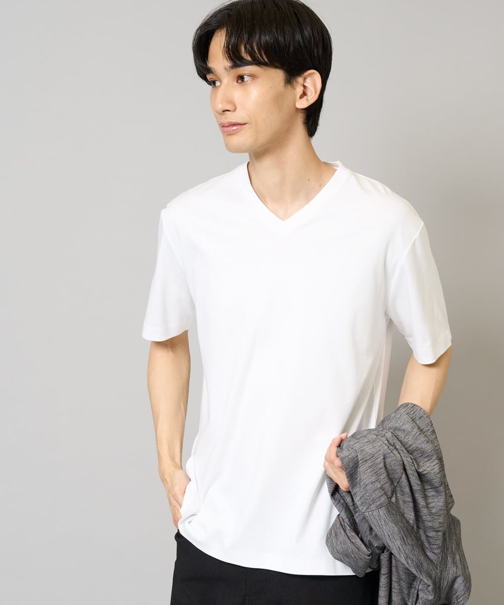 KHKGA41039 a.v.v MEN 【接触冷感/UVカット/毛玉になりにくい】シルケットスムースVネックカットソー