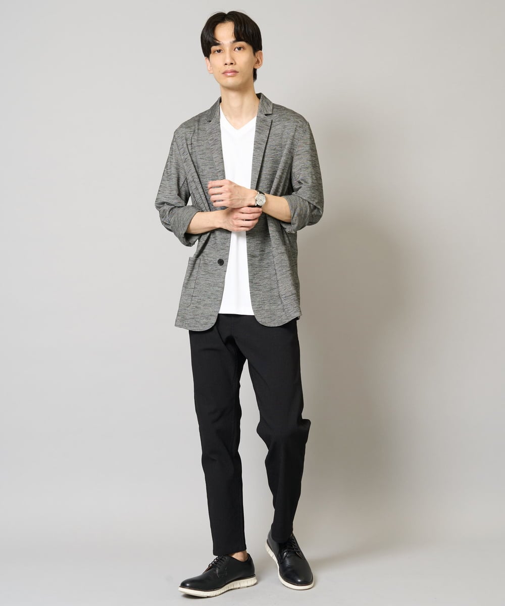 KHKGA41039 a.v.v MEN(アー・ヴェ・ヴェ) 【接触冷感/UVカット/毛玉になりにくい】シルケットスムースVネックカットソー ブラック