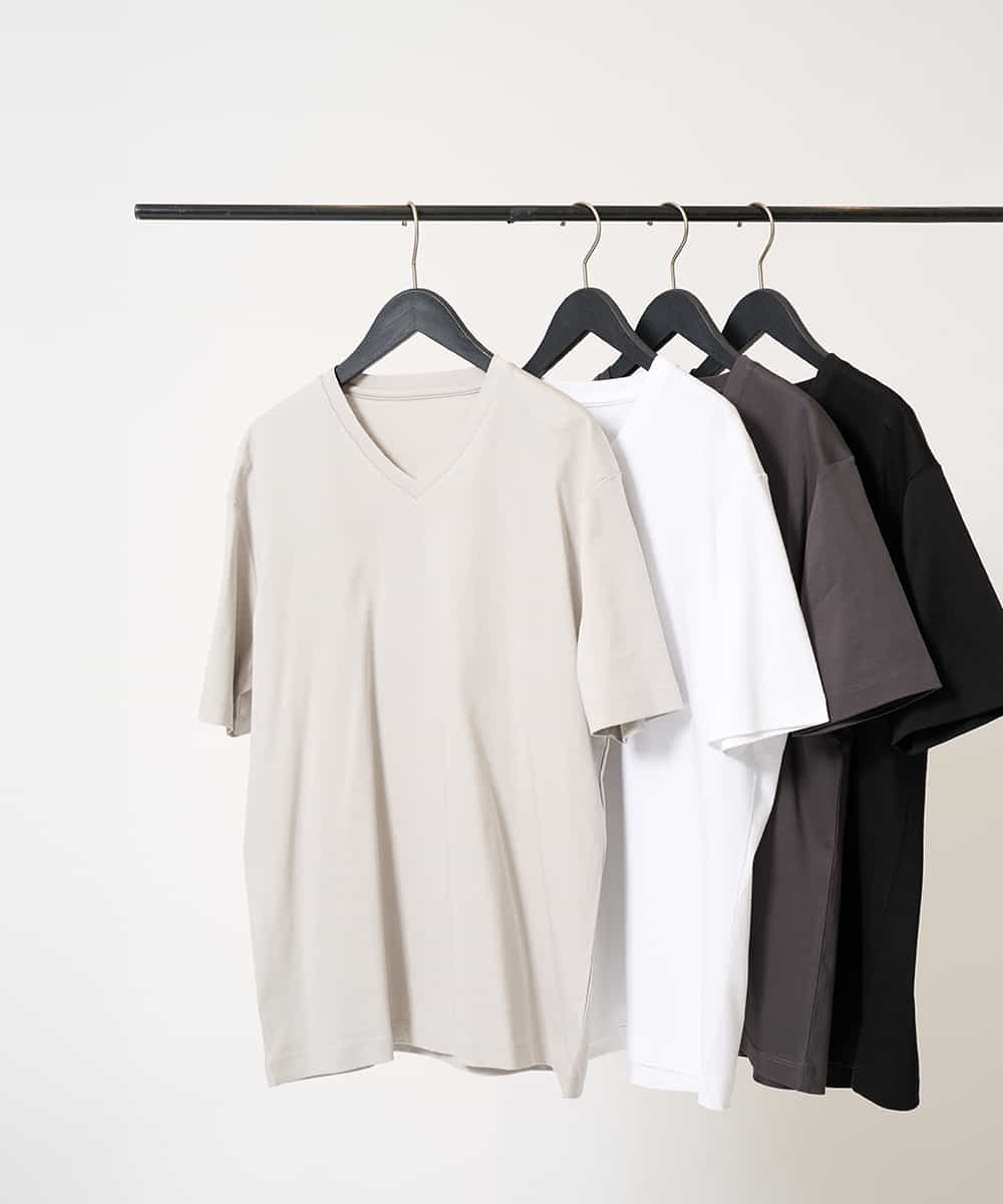 KHKGA41039 a.v.v MEN 【洗濯機で洗える/接触冷感/UVカット/毛玉になりにくい】シルケットスムースVネックカットソー