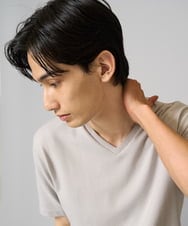 KHKGA47044 a.v.v MEN(アー・ヴェ・ヴェ) 【きれいめな半袖】ジャカードVネックカットソー  半袖ジャケT  ジャケイン  ビズカットソー ライトグレー