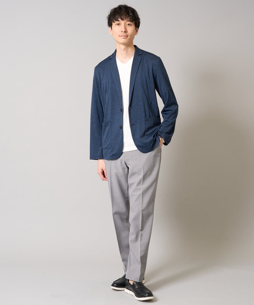KHKGA47044 a.v.v MEN(アー・ヴェ・ヴェ) 【きれいめな半袖】ジャカードVネックカットソー  半袖ジャケT  ジャケイン  ビズカットソー ブラック