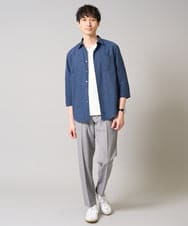 KHKGA47044 a.v.v MEN(アー・ヴェ・ヴェ) 【きれいめな半袖】ジャカードVネックカットソー  半袖ジャケT  ジャケイン  ビズカットソー ブラック