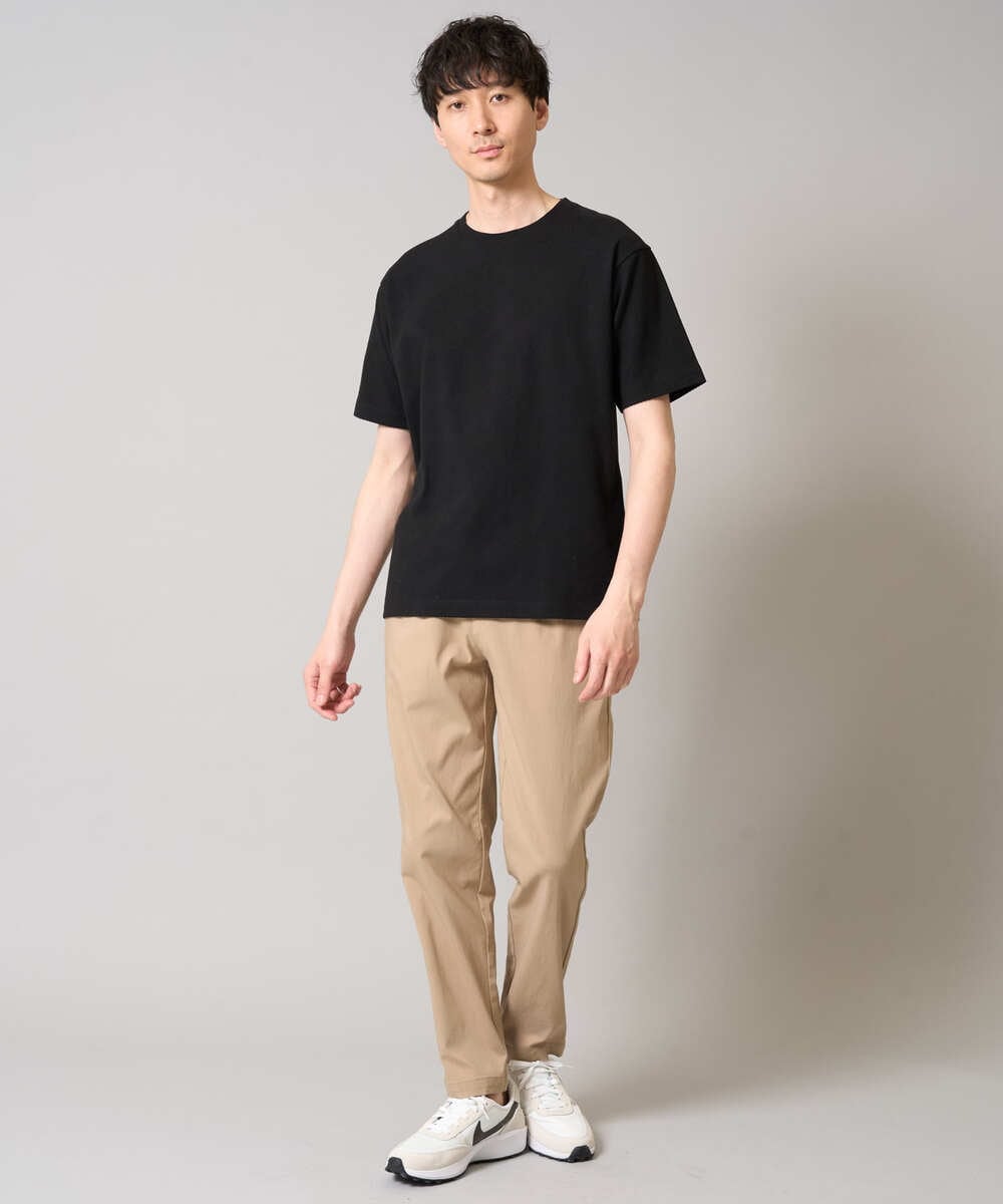 KHKGA48044 a.v.v MEN(アー・ヴェ・ヴェ) 【きれいめな半袖】ジャカードクルーネックカットソー  半袖ジャケT  ジャケイン  ビズカットソー ブラック