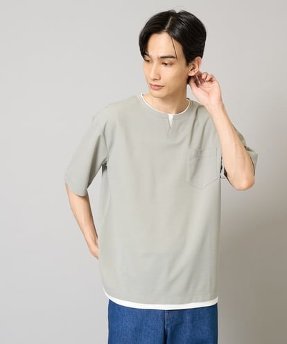 KHKGA50044 a.v.v MEN 【速乾/毛玉になりにくい】梨地フェイクレイヤードカットソー