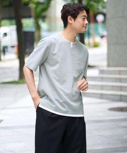 KHKGA50044 a.v.v MEN 【速乾/毛玉になりにくい】梨地フェイクレイヤードカットソー